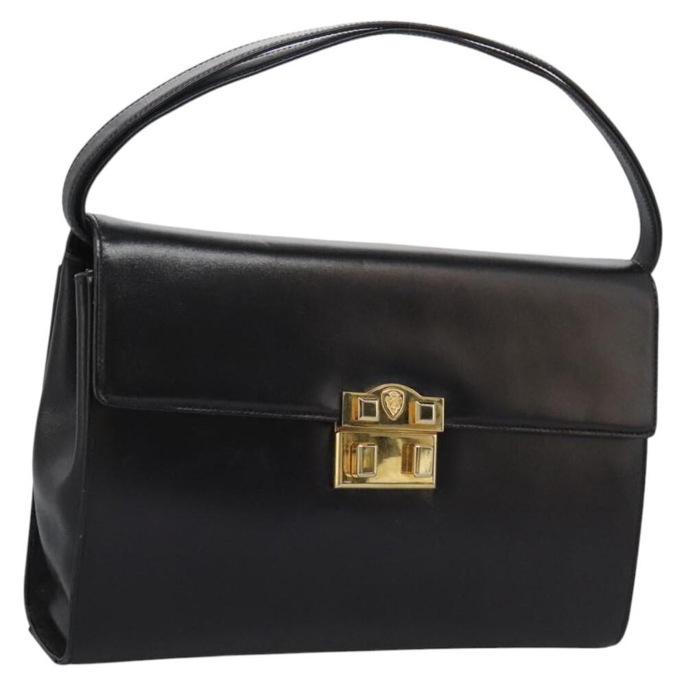 GUCCI Hand Bag Leather Black Gold